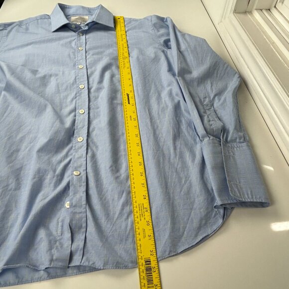 Hawes & Curtis Dress Shirt Mens 17 St. James Slim Fit‎ Blue Plaid Luxury Cotton - Picture 9 of 14